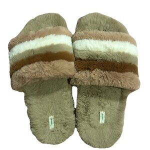 Aerie Faux Fur Slip on Sandal Brown US Size 8